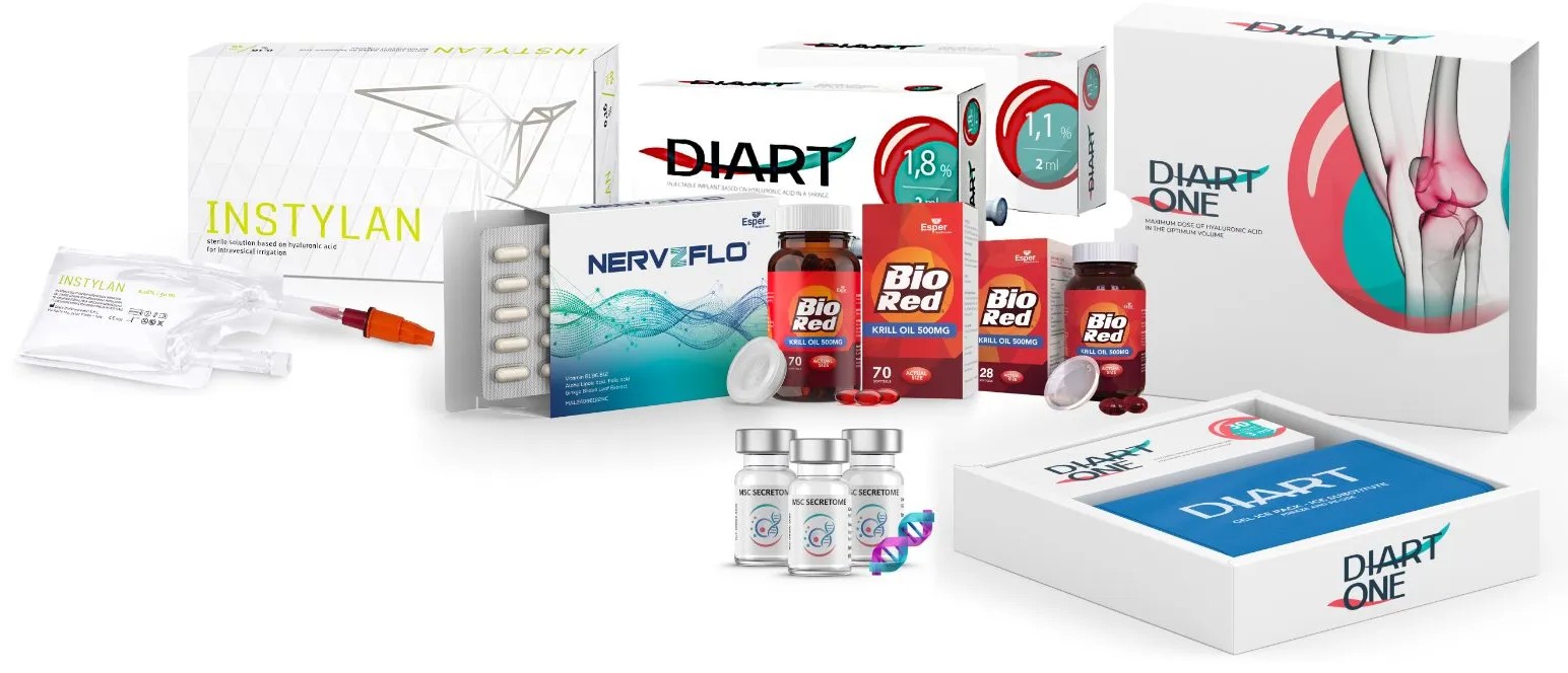 The Esper Healthcare product range: INSTYLAN&reg;, Nervzflo, BioRed Krill Oil, DIART&reg; and Diart One