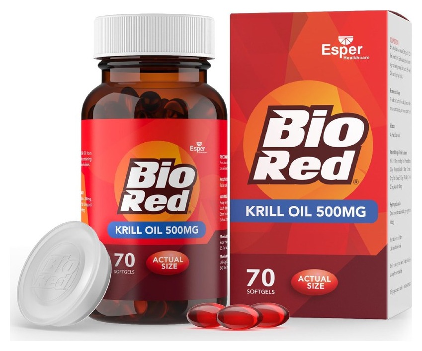 BioRed Krill Oil 500mg, 70 softgel amber bottle and carton