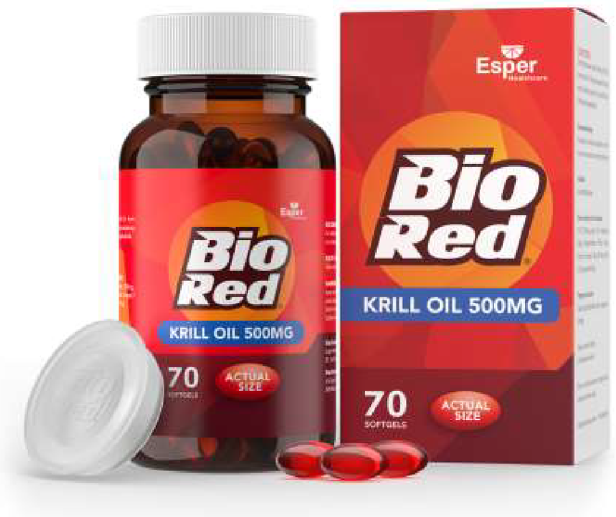 BioRed Krill Oil 500mg, 70 softgel amber bottle and carton