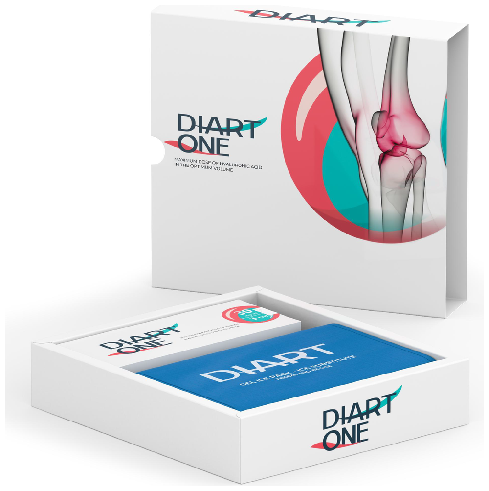 Diart One gift box with the pre-filled syringe carton and DIART&reg; gel ice pack